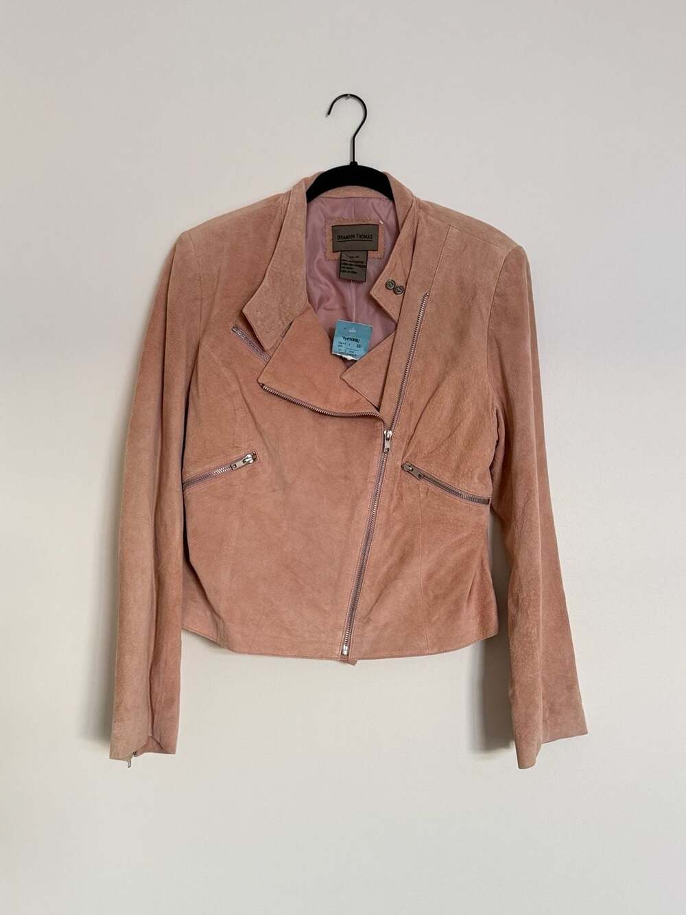 Brandon Thomas Pink Suede Asymmetrical Moto Biker Jacket Sz M NWT
